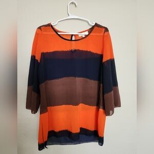 Umgee Sheer Striped Tunic Blouse Top Size Medium